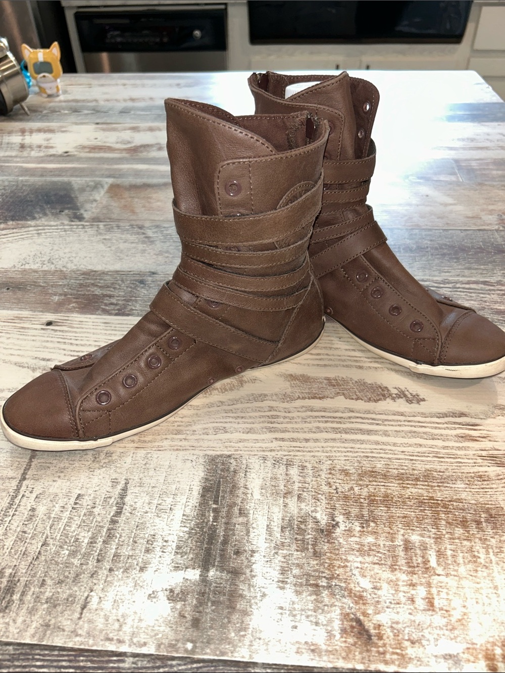 Women's Brown Leather High-Top Casual Ankle Sneakers
